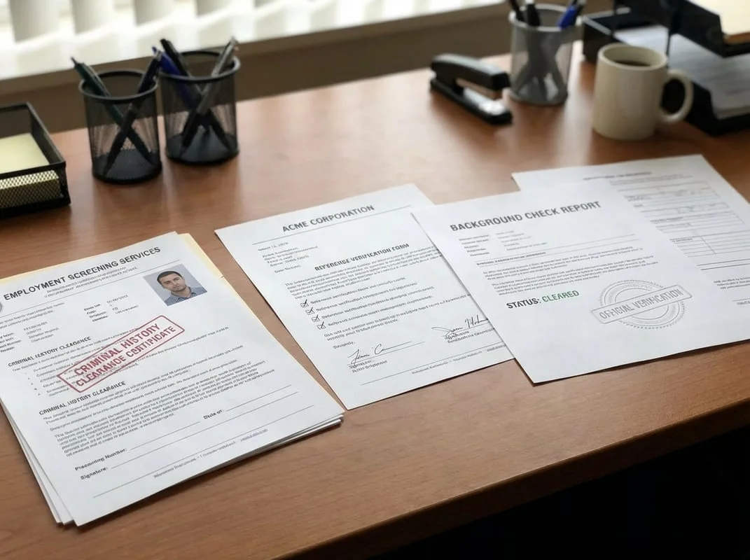 Professional background check documents and verification paperwork for dog walker screening