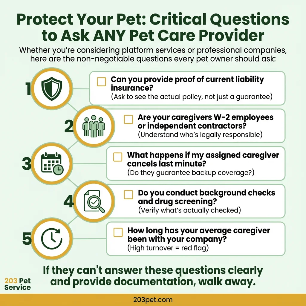 Critical questions checklist for hiring pet care providers